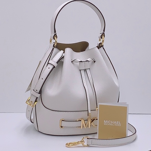 MICHAEL KORS 
Reed Medium Pebbled Leather Bucket Bag Satchel Crossbody Handbag - Picture 12 of 16